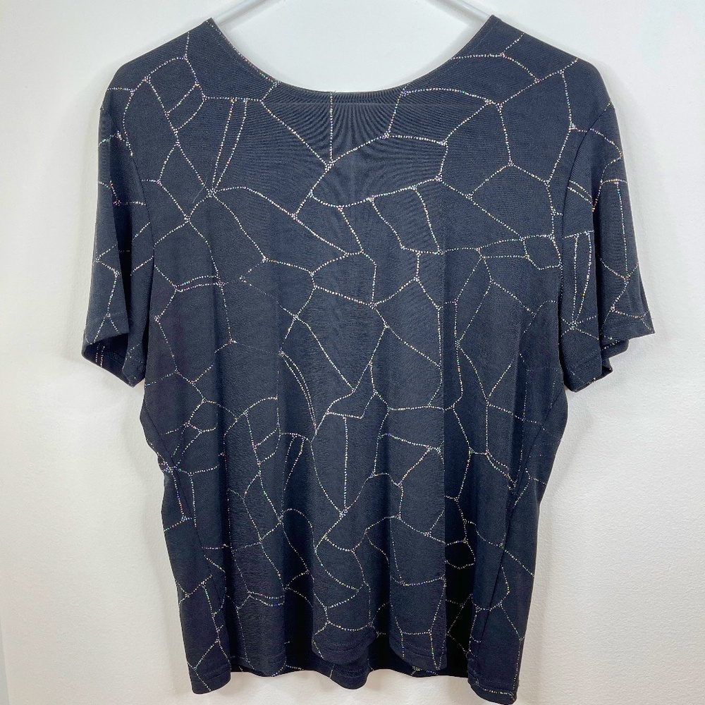 Vintage TR Bentley Sparkly Glittery Black w/ Silver Lines Formal Top XL